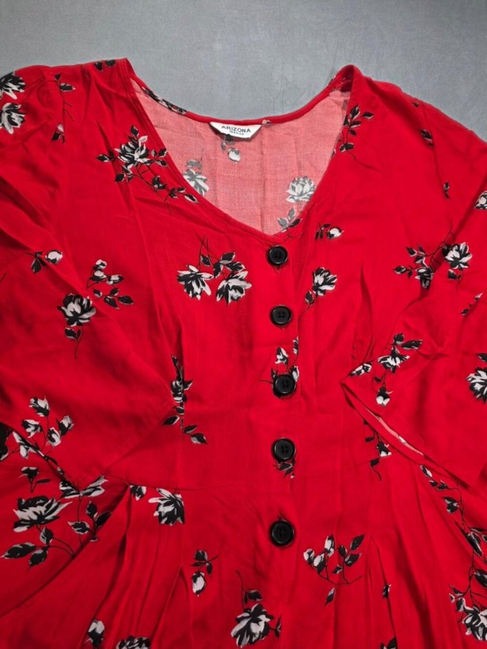 Red Floral Button Front